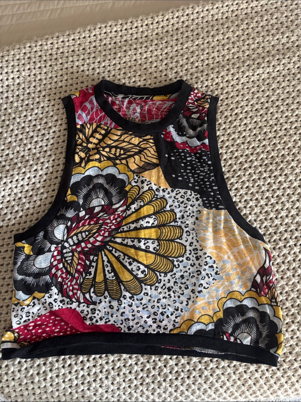 Free People Floral Patchwork Crop Tank in Yellow Black Red